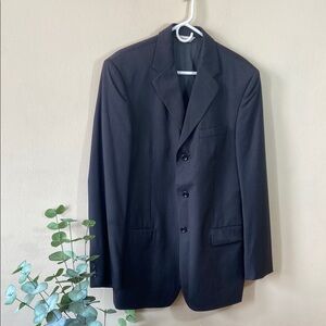 Men's Pronto Uomo Wool Suit Jacket & Pants 36 Black Grey PinSTripe 42 Long